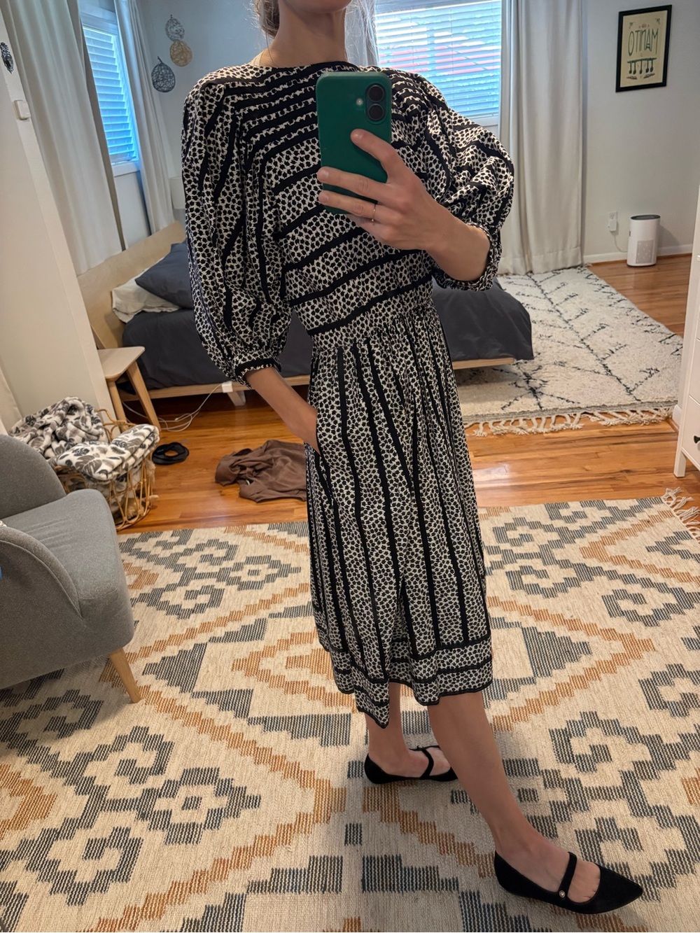 Nordstrom Black and White Printed Midi Dress